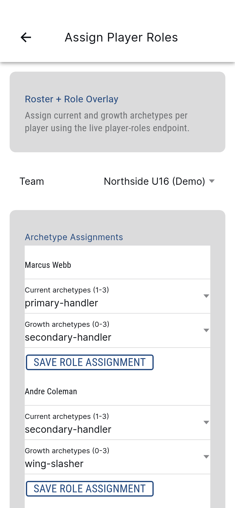 Assigning current and growth archetypes to a player