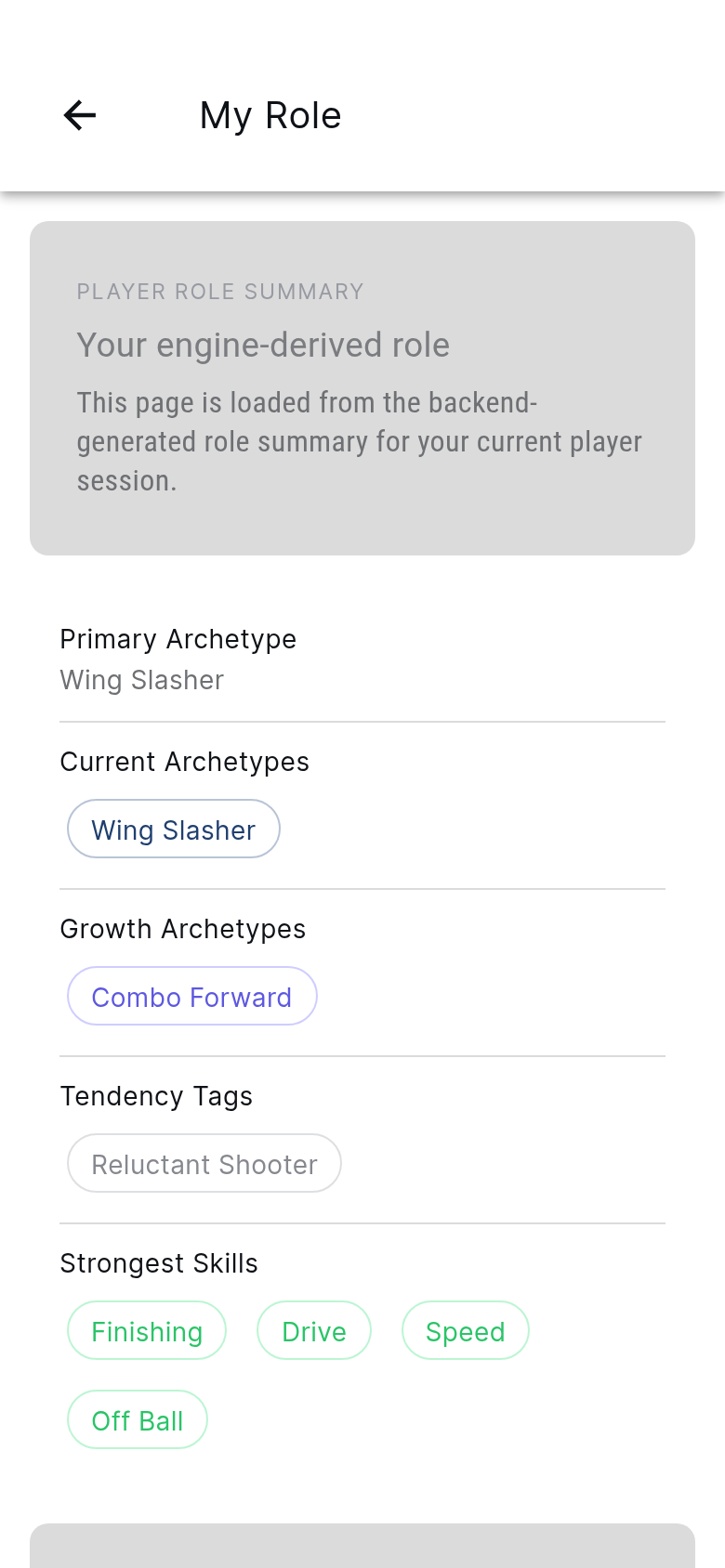 A player's role, strengths and expectations
